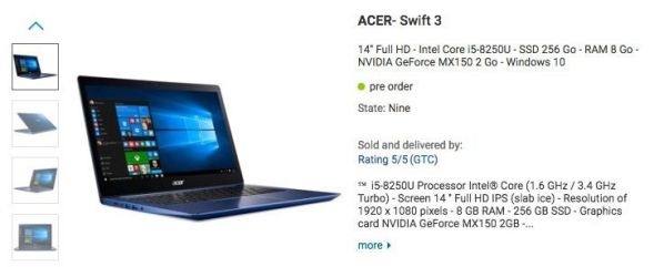 Ноутбук Acer Swift 3 переехал на процессор Intel Coffee Lake